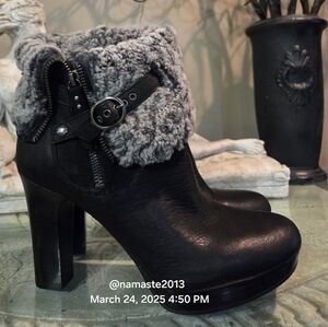 UGG Scarlett Cuffed Ankle Boots Heel Platform 1005648 Leather Suede #163